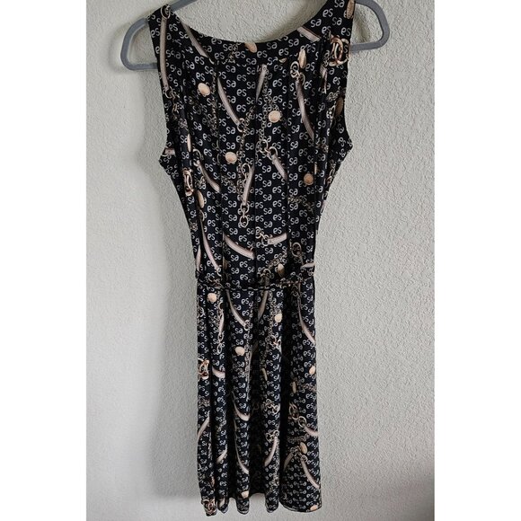 VOIR VOIR Woman Size 12 Bit & Bridle Number Print Dress Tie Belt  Knee Length - Picture 2 of 7